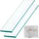 Teenyyou 2 Pcs 3-3/8" x 12" 3/8" Thick Tempered Glass Shelf Clear Flat Polished, Flush-Mounted Floating Shelf for Bathroom Essentials & Shower Niche No Mounting Hardware Required