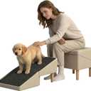 Split Ottoman Dog Ramp Flip - Foldable Dog Ramp Ottoman Stool for Bed & Couch, Indoor Orthopedic Pet Ramp with Wooden Base Support for Small & Medium Dogs, Dachshund & Puppy Safety Ramp, Gray