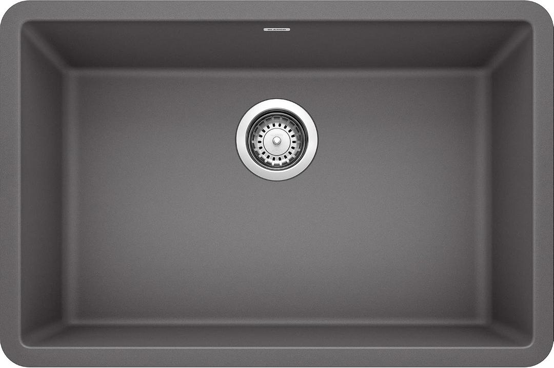 BLANCO, Cinder 522427 PRECIS SILGRANIT Single Bowl Undermount Kitchen Sink, 26.81" L X 17.75" W for 30" Cabinet