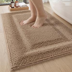 DEXI Bath Mats for Bathroom 24x36, Non Slip Washable Bathroom Rug, Thick Soft Chenille Absorbent Bathmat for Shower Floor, Fluffy Shaggy Carpet for Tub, Dark Beige