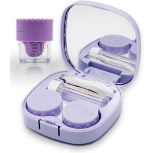 Contact Lens Case with Cleaner Washer, Travel Size Cute Colored Contact Lenses Applicator Removal Tool Kit with Mirror Solution Bottle for Daily Outdoor (Purple)