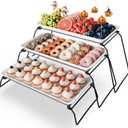 Bumusty Extra Large 3-Tier Melamine Serving Tray Set and Cupcake Stand for Party Events, 17" Platters with Tiered Stand, Holds 63 Cupcakes, Food, Dessert, and Fruit  Black