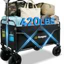 Wagons Carts Foldable, Collapsible Wagon with All-Terrain Wheels 420lbs Weight Capacity Heavy Duty Utility Wagon with Drink Holders for Beach, Garden, Camping, Shopping Groceries, Sports