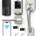 Wi-Fi Front Door Lock Set - HEANTLE Smart Locks for Front Door Built-in WiFi Keyless Entry Deadbolt with Handle Set Fingerprint Smart Electronic Deadbolt, Works with Alexa & Google Assistant Silver