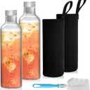 2 Pack Glass Water Bottles With Time Marker, 18 OZ Motivational Water Bottle with Non-slip Sleeve, Beverage Bottles with Hydrating Reminder, Reusable Drinking Bottle for Hot and Cold Drinks