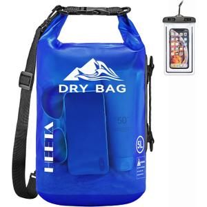 HEETA Dry Bag Waterproof for Women Men, 10L Roll Top Lightweight Dry Storage Bag Backpack with Phone Case for Travel Swimming Boating Kayaking Paddle Board Camping Beach Accessories (Navy Blue)