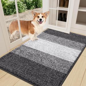 Smiry Dog Door Mat for Muddy Paws, Absorbs Moisture and Dirt, Low-Profile Entryway Mat with Non-Slip Backing, Entry Indoor Outdoor Doormat for Inside Floor (36x24 Inches, Grey, Striped)