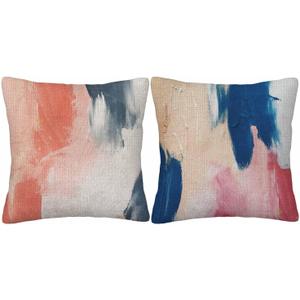 Art Throw Pillow Covers Set of 2,Blue and Pink Velvet Abstract Art Painting Pattern Decorative Pillow Case Home/Car Decor 18X18 Inches Two Pillowcases
