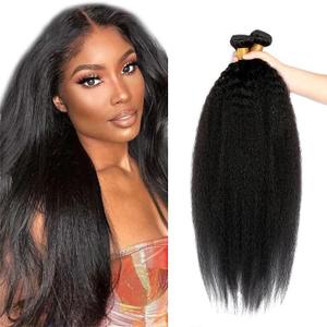 30 32 34 Inch Yaki Straight Human Hair Bundles Niegmeag #1B Natural Black Bundle Doubles Weft kinky Straight #1b Color Human Hair Extensions Weave 3 Bundles Total 150g