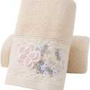 Pidada Hand Towels Set of 2 Embroidered Floral Pattern 100% Cotton Absorbent Soft Decorative Towel for Bathroom (Brown)