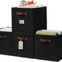 DECOMOMO Storage Baskets, 13x15x13 Storage Cube Bins with Labels for Organizing Shelves Kallax (Kallax / 4pcs, Black)