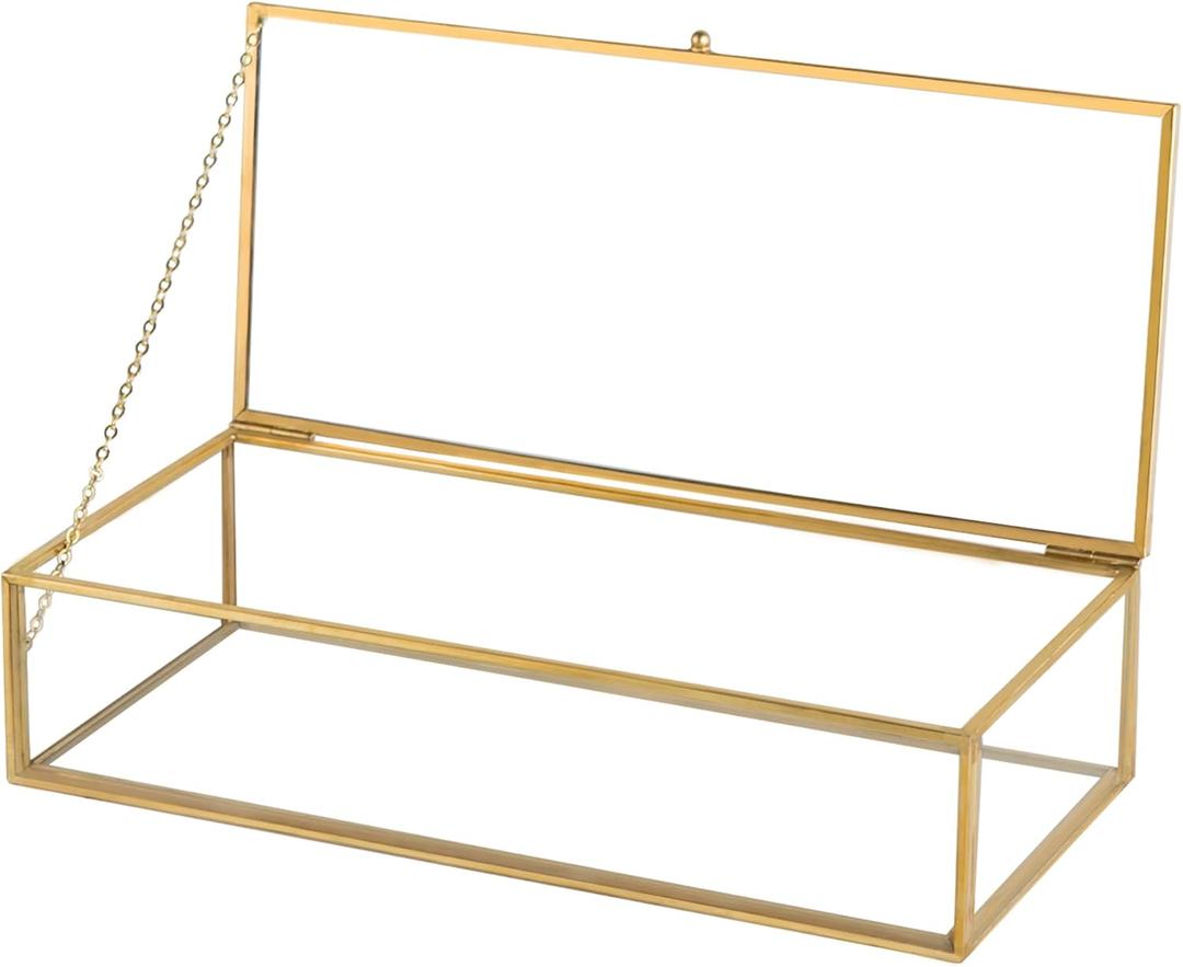 Vintage Glass Keepsake Box, Rectangle Jewelry Display Organizer Box Vanity Lidded Box Home Decor Accent Decorative Box for Storage Trinket Rings Bracelet