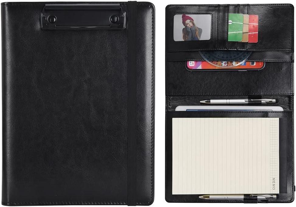 Wonderpool A5 PU Leather Clipboard Partfolio Recipe Binder Notepad Forms Holders Document Case - Interview Planner Meeting Writing Padfolio File for Office Travel School Hotel Restaurant (A5,Black)