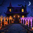 Solar Halloween Decorations,5 Pack Skeleton Hands Halloween Pathway Lights - Waterproof LED Stakes with 250 Purple &Orange Lights, 8 Modes - Scary Outdoor Yard Solar Powered Haunted Decorations