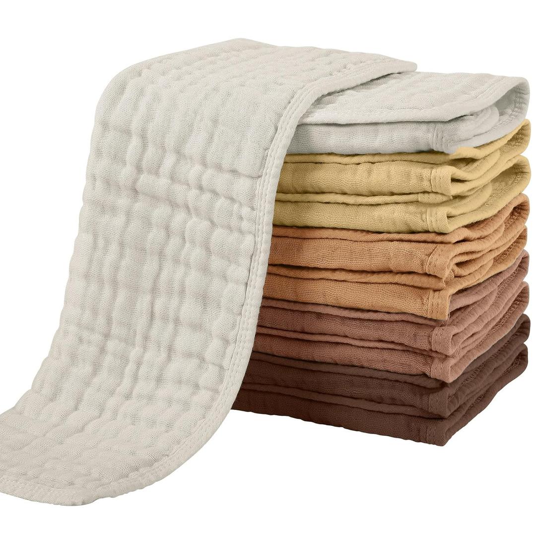 Yoofoss Muslin Burp Cloths for Baby 10 Pack 100% Organic Cotton Baby Washcloths for Boys Girls Large 20''X10'' Super Soft and Absorbent Gradient Brown