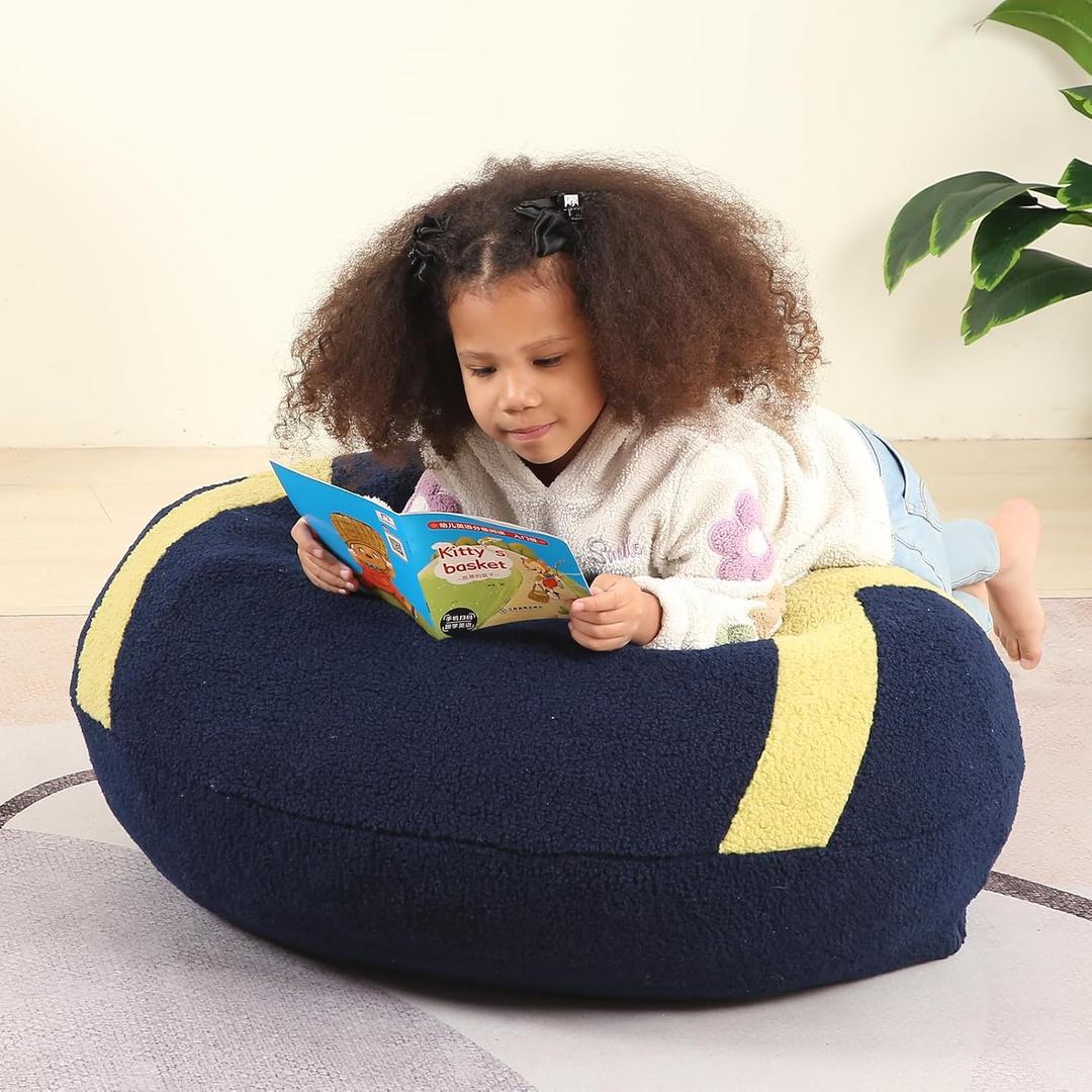 Football Bean Bag Chair for Kids, Cuddly Sherpa, 2.5 feet, Dark Blue
