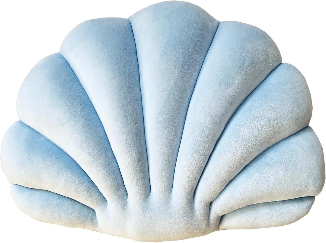 YRXRUS Seashell Pillow, Light Blue Shell Shaped Pillow, Outdoor Indoor Room Decor, Ocean Series Velvet Pillows, Throw Pillows for Patio, Bedroom Living Kids Room 3D Insert Pillow 18x13 Inch