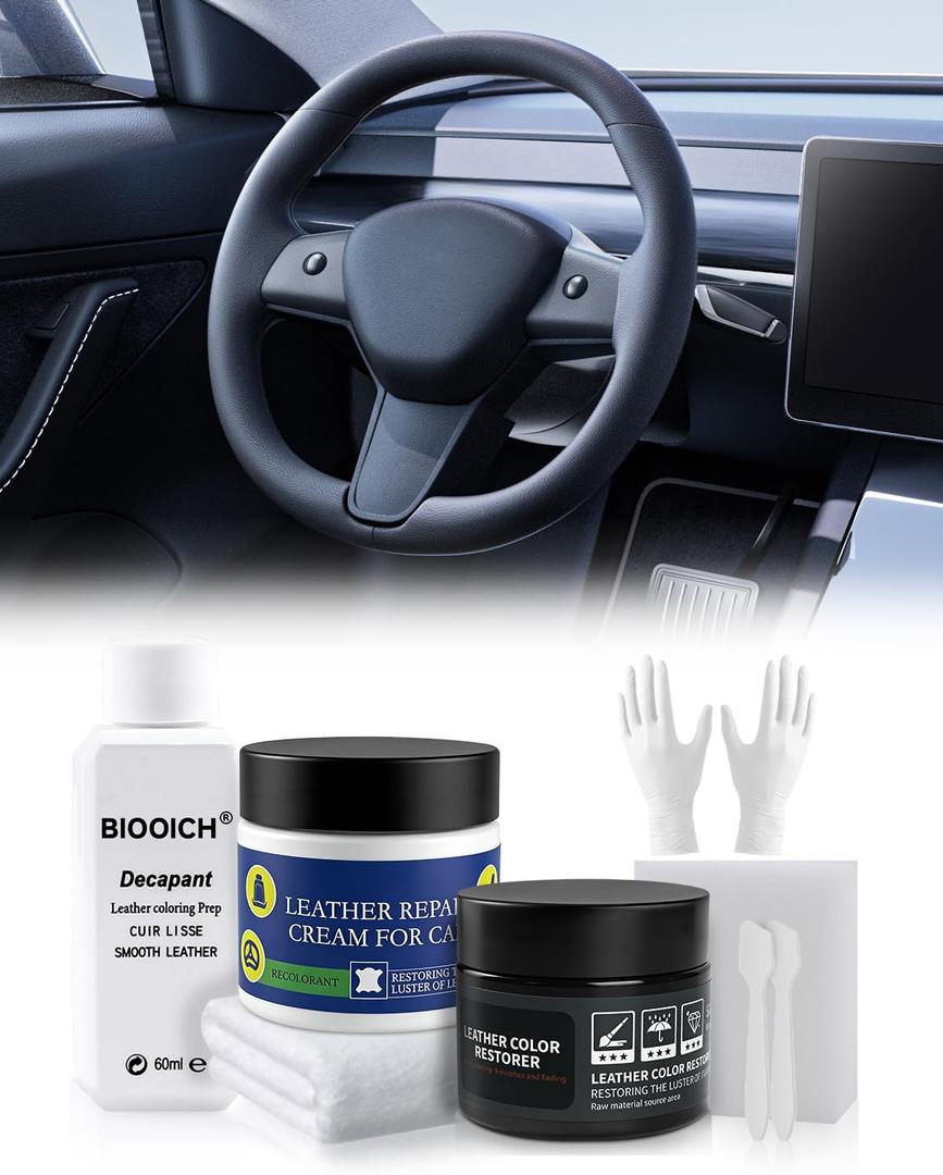 for Tesla Steering Wheel Repair Kit - 8PCS Leather & Vinyl Scratch Restorer for Model 3/Y/S/X, Leather Restoration Kit DIY Fix for Tears, Scuffs, Worn Spots & Color Fading (Black)