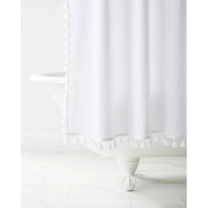 White 
French Tassel Shower Curtain
, 6×6Ft