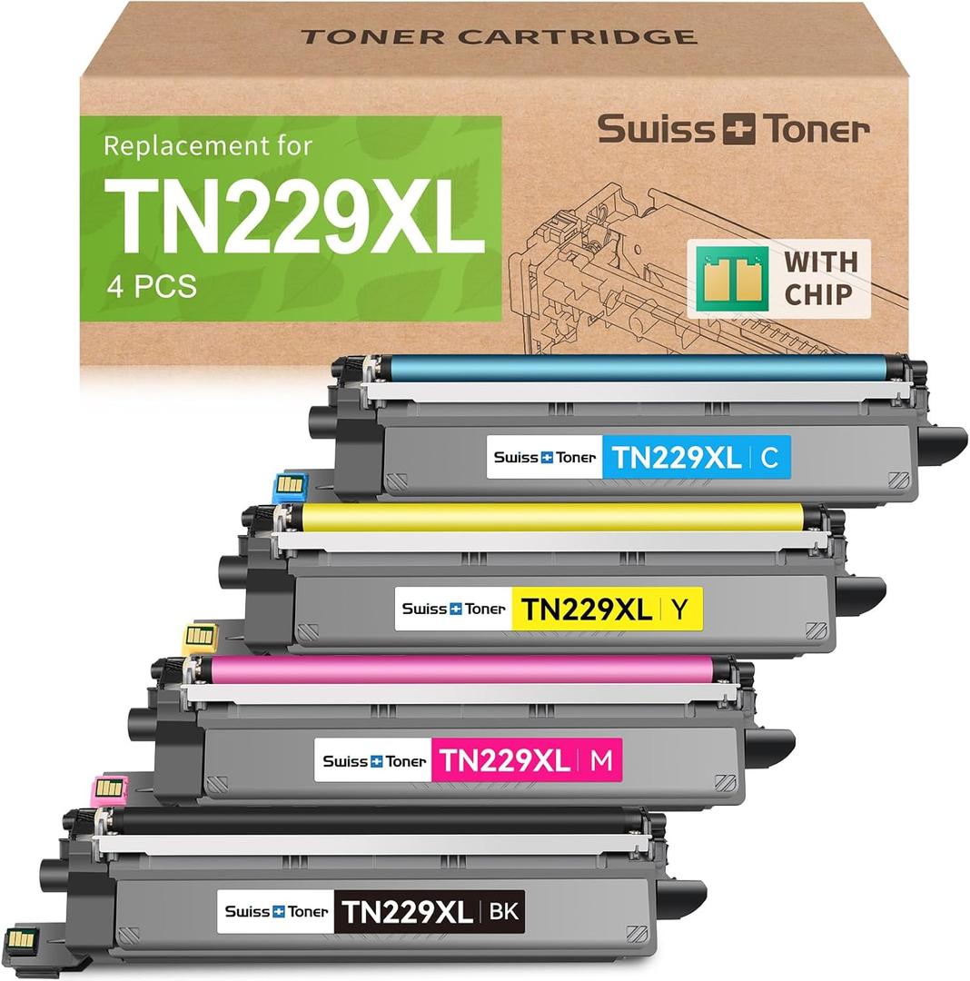 Compatible TN229XL TN229 Toner Cartridges 4 Pack Replacement for Brother MFC-L3720CDW MFC-L3780CDW HL-L3280CDW HL-L3220CDW HL-L3300CDW Printer, BK/C/M/Y