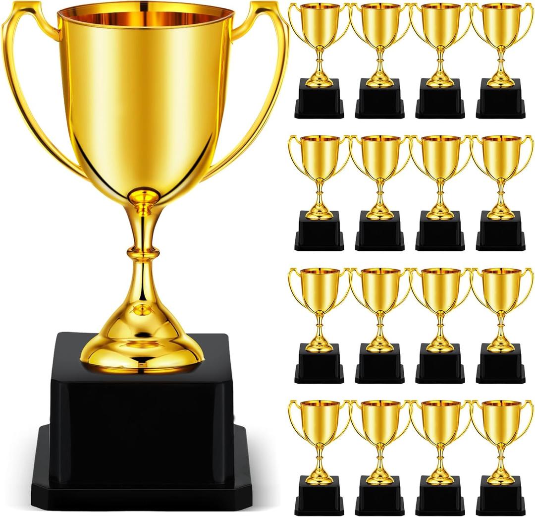 Ecation 18 Pcs 7 Inch Gold Trophy Award Gold Award Trophy Cup Employee Coworker Appreciation Gifts Golden Plastic for Thank You Teacher Nurse Volunteer Men Women Rewards Party