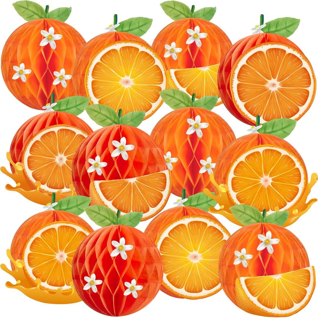 12 Pcs Orange Honeycomb Balls, Orange Birthday Party Supplies, Honeycomb Decorations, Table Centerpieces for Little Cuties, Birthday, Baby Shower