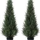 4FT Artificial Cedar Topiary Trees for Outdoors Potted Fake Cypress Trees Faux Evergreen Plants for Home Porch Decor Set of 2