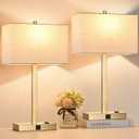 21" Touch Bedside lamps with 2 USB & AC Outlets, 3-Way Dimmable Bedside Table Lamps Set of 2 for Bedroom Living Room Office Reading, White Shade Lamps for Night Stands, 2700K LED Bulbs Included