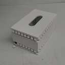 AuldHome Design Beaded Rectangular Tissue Box Cover (White); Rustic Farmhouse Wood Oblong Tissue Holder