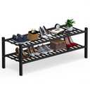 Haddockway Long 2 Tier Bamboo Shoe Rack Storage Organizer, Multifunctional Free Standing Stackable Shoe Shelf with Grid Panel for Closet,Hallway,Entryway,Small Space 34.2"x11"x13"