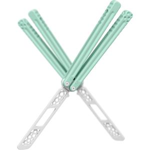 Nabalis Cheese Butterfly Knife Balisong Trainer, 6061 Aluminum, 420C Blade Material, Teflon-Coated, Public-Friendly Metal Trainer