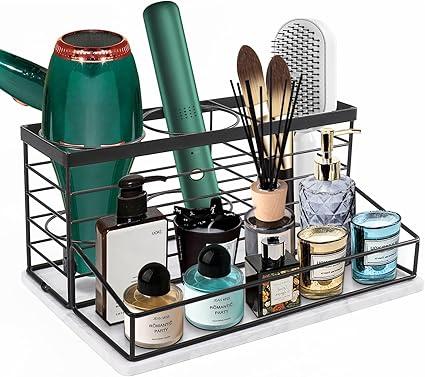 Siyzda Hair Tool Organizer, Movable Hair Dryer Holder, Hair Styling Tools Storage for Vanity, Bath Counter Organizer, Bathroom Trays for Hair Toiletry, Makeup (12" x 7.7" x 5.8", MarbleBlack)