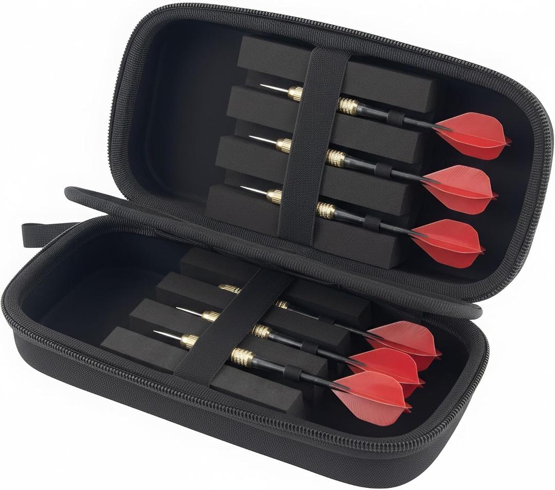 Dart Case for 6 Steel Tip Darts and 3 Flights, Hard Shell Storage Box with Foam Insert and Zipper, Portable Dart Holder for Travel and Competition