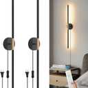 Plug in LED Wall Sconces Set of Two, 3000K-6000K Dimmable Modern LED Wall Lights with Remote 360Rotate Black Gold Wall Mounted Lighting for Living Room Hallway Bedroom Vanity 24 Inch 2 Pack