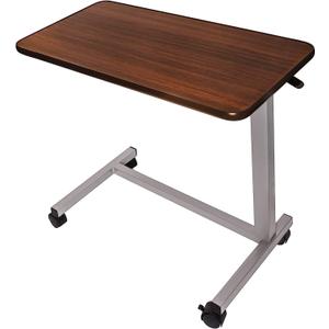 Vaunn Medical Pneumatic Adjustable Overbed Bedside Table With Wheels (Hospital and Home Use) (Walnut Brown)