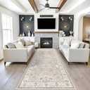 4x10 Hallway Wide Runner Rug: Washable Oriental Soft Area Rug for Living Room Bedroom Stain Resistant Low Pile Carpet for Entryway Ktichen Thin Non Slip Floor Mat for Bathroom Dining Room(Beige,4x10)