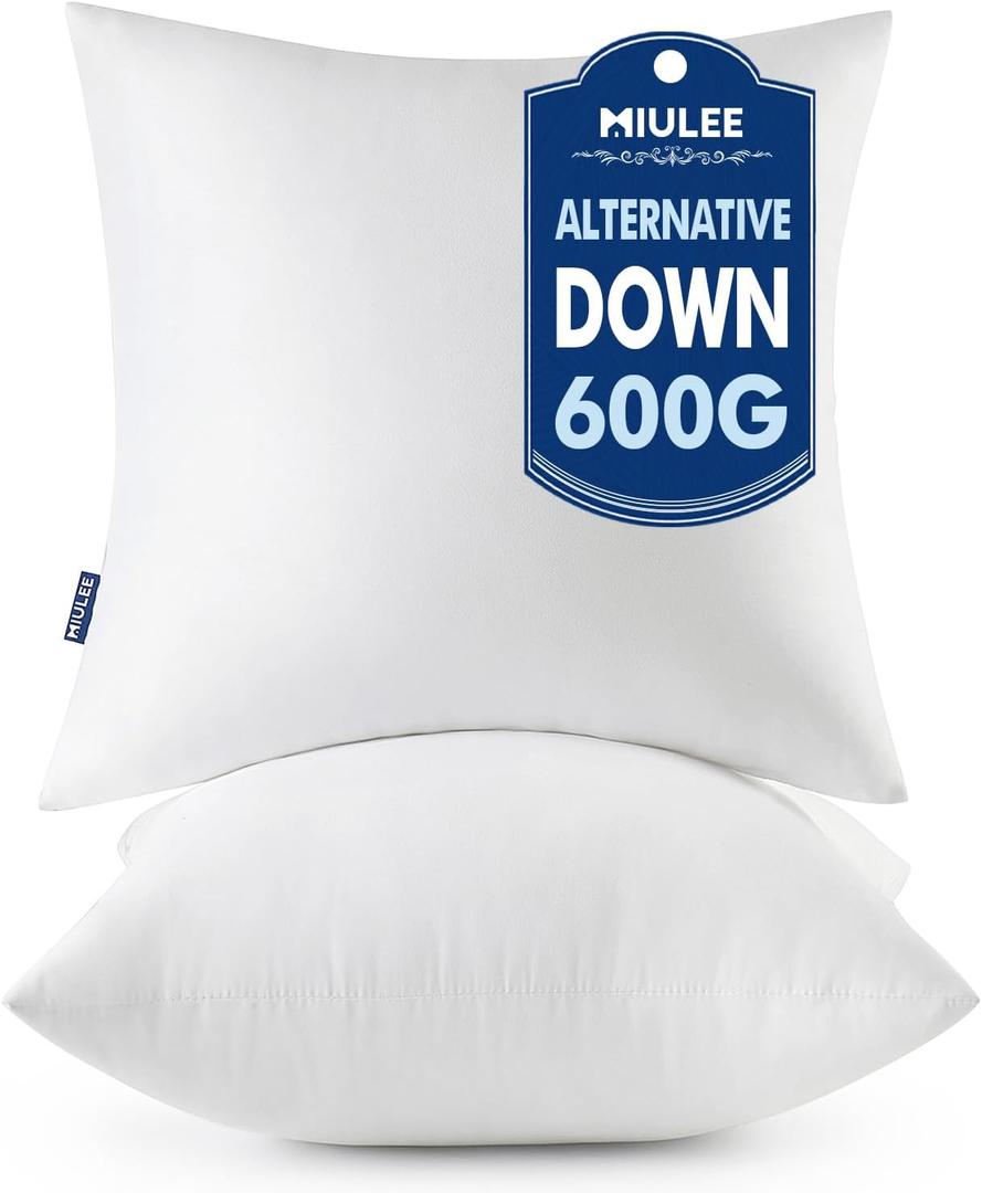 MIULEE Throw Pillows Inserts, Pack of 2 20x20 Inch 100% Virgin Fiber Filling Bed Couch Pillows