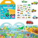 MIKNEKE Jelly Reusable Sticker Books for Toddlers 1-3 2-4 Years, Portable Travel Toys Sticker Activity Book for Kids 2 3 4 Year Old Girls Boys (Vehicles)