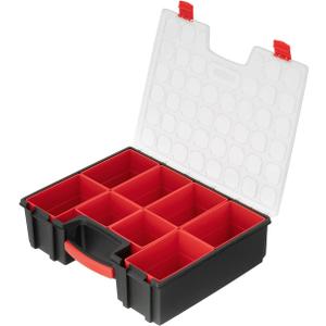 INTERTOOL Hardware Organizer with 8 Deep Removable Bins - Small Parts Storage Tool Box for Nuts, Bolts, Screws, Nails - 16.5" x 13" x 4.5" - Portable Handle Transparent Lid with Locks BX08-4034