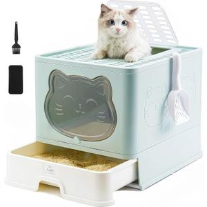 Hooded Fully Enclosed Cat Litter Box with Drawer, Extra Large Odor Control Indoor Litter Tray, Privacy Covered Toilet with Scoop for Cats Under 17.6Ib(8kg) (blue)