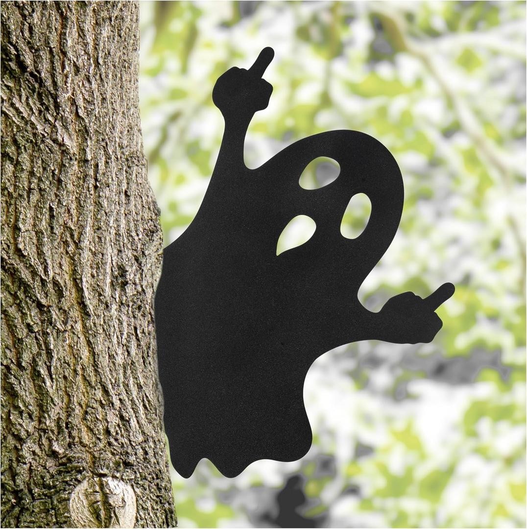Halloween Fence Yard Statues Garden Stake, Horror Funny Metal Wall Art Statues Outdoor Rust-Proof Decor, Laser Cut Silhouette Art Double Sided Metal Sculpture for Outdoor Garden (Ghost)