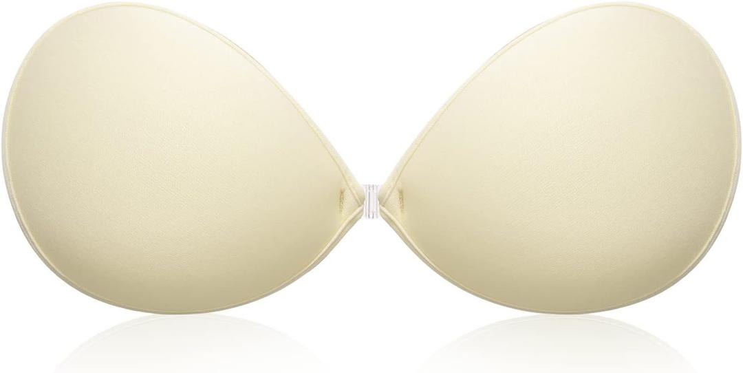 Wingslove Adhesive Bra Reusable Strapless Self Silicone Push-up Invisible Sticky Bras for Backless Dress (Ivory, B)