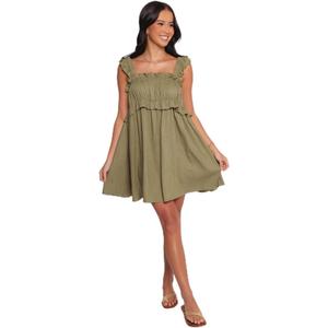 Petal & Pup Women's Orion-Frill-Strap-mini-Dress-Olive