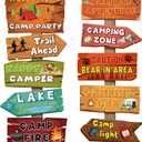 Hooqict 20 Pieces Camping Themed Party Decorations Camping Party Directional Signs for Summer Camp Decor Welcome to Camp Birthday Party Supplies Classroom Wall Door Porch Yard Sign