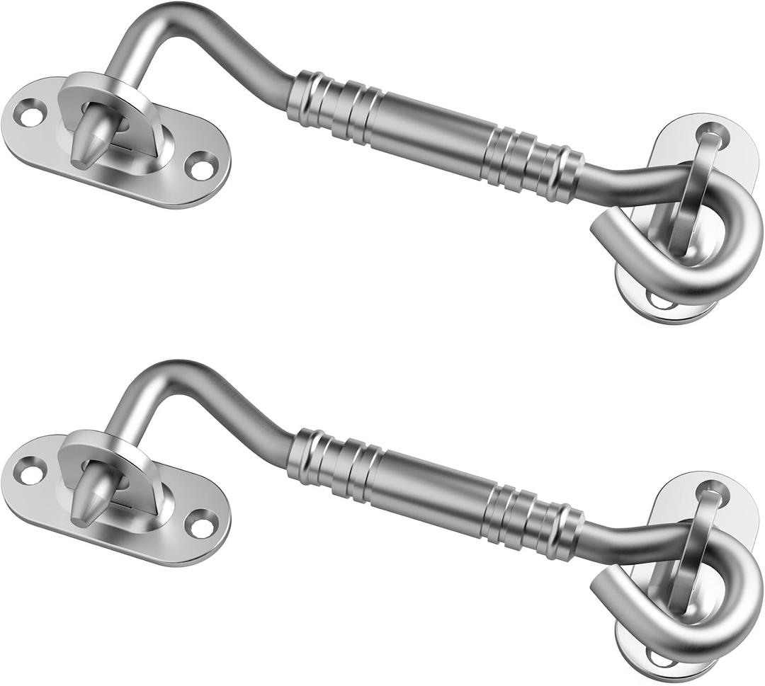 WINSOON 4 inch Hook and Eye Latch for Door 2 Pack, Privacy Eye Hook Latch, Rust-Resistant Metal Gate Latch, for Indoor and Outdoor, Gates, Bedrooms, Bathrooms, Sliding Doors, Fences, Windows-Silver