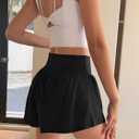 Fisoew Womens Running Shorts Workout Elastic High Waisted Loose Fit 2 in 1 Gym Yoga Biker Shorts (Black)