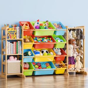 Mirolam Toy Storage Organizer with Bookshelf and Stuffed Animal Storage - Playroom Organization with Shelves and 12 Bins - Living Room Box for Lego - Bedroom Decor Essentials (Rainbow)