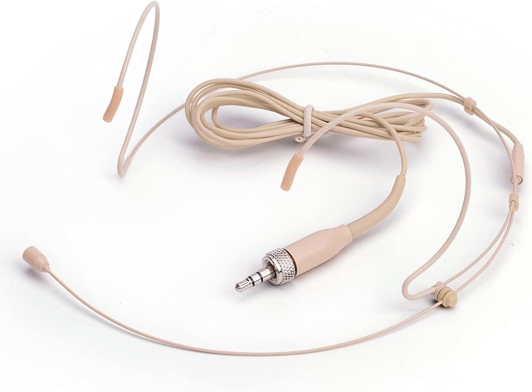 Microphone Headset Headworn Earset Over Ear Hanging Mic for Sennheiser Wireless System Bodypack Transmitter, Ideal for Lectures, Live Performance, Theater, Podcasts  Beige