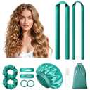 LitBear Heatless Curls Overnight, 2 Sizes of Soft Hair Rollers for Women with Bonnet to Sleep In, No Heat Hair Curlers Set with Scrunchies and Clips, for Long and Medium Hair (Green)