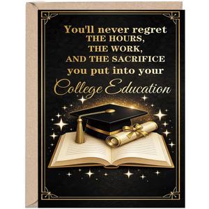 7 x OJsensai Congratulations College Graduate Card for Him Her | Black Gold Graduation Card for Son Daughter from Parents Teacher, College Graduation Gifts with Cellophane Envelope, 8 x 5.3 inches / 20.5 x 13.5 cm